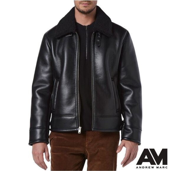 Andrew Marc **NWT** Black Cadman Faux Shearling Pilot Jacket - Picture 1 of 8